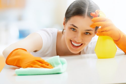 Local carpet cleaning service preparing a carpet for extraction