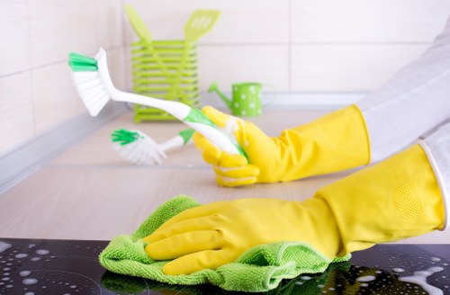 Commercial carpet cleaning treatment in a high-traffic business area